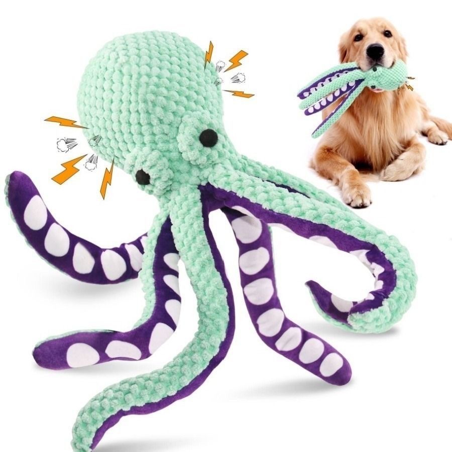 Indestructible Dog Chew Toy - Плюшевая игрушка-осьминог для собак со звуком,